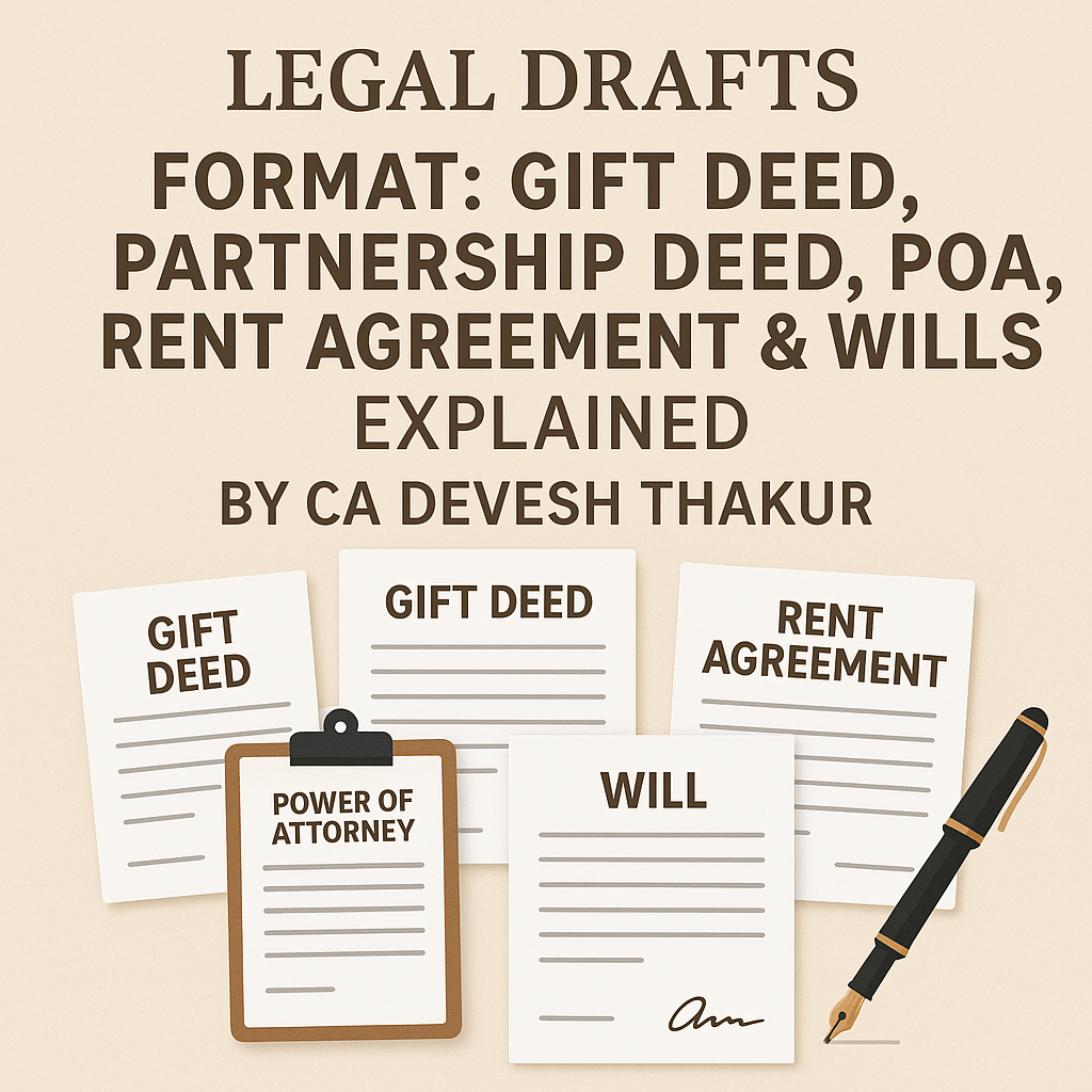 Legal Drafts with Format Gift Deed, Partnership Deed, POA, Rent Agreement & Wills Explained