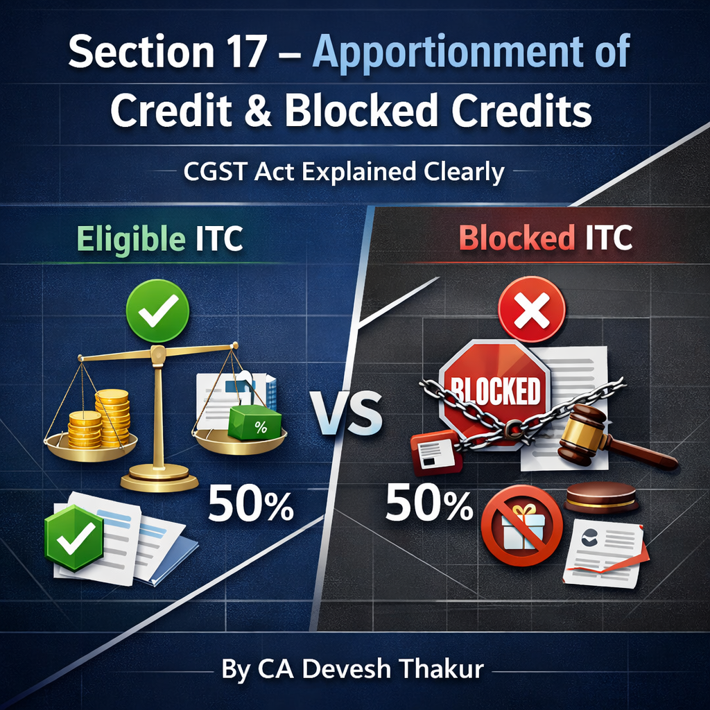 Section 17 of CGST Act – Apportionment of Credit & Blocked Credits by CA Devesh Thakur