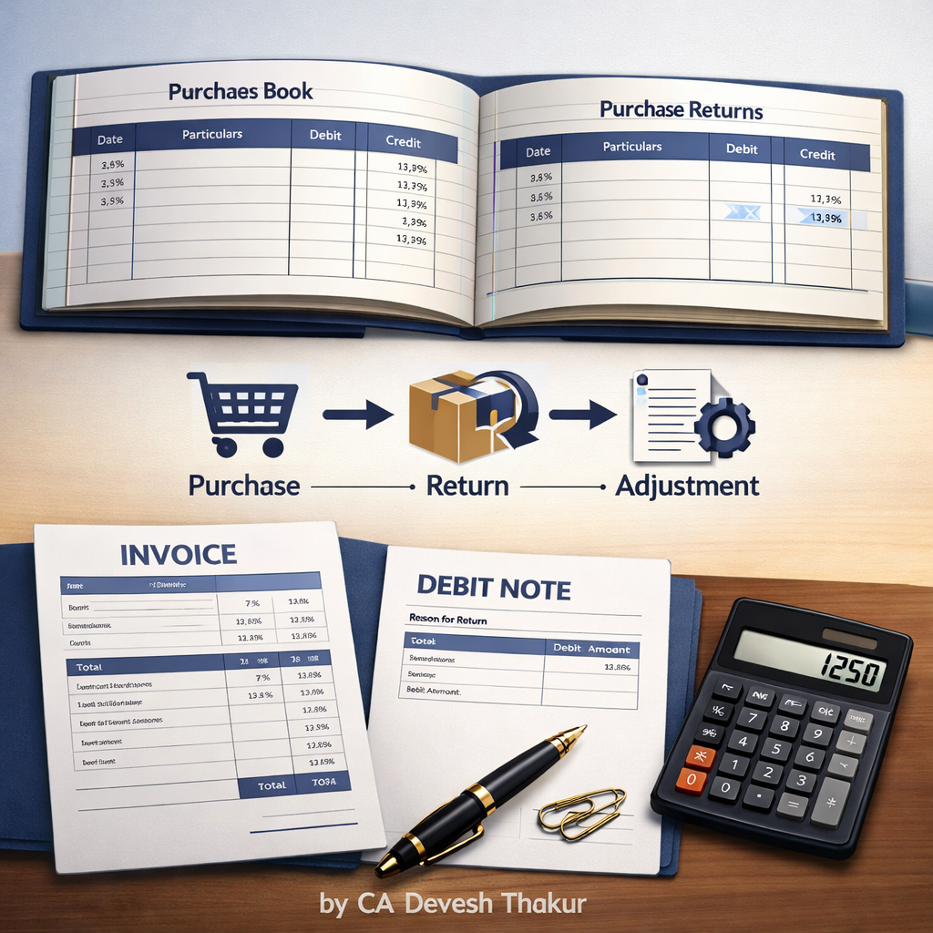 Purchase Book, Purchase Return & Debit Note Explained | Day 23 – 50 Days Accounting Challenge by CA Devesh Thakur
