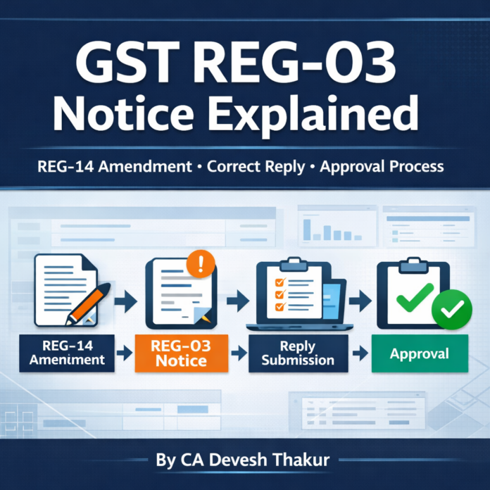 GST REG-03 Notice Explained REG-14 Amendment, Correct Reply & Approval Process by CA Devesh Thakur