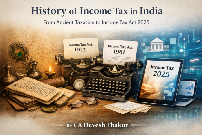 “History of Income Tax in India From Ancient Taxation to Income Tax Act 2025” by CA Devesh Thakur