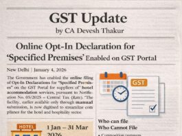 Opt-In Declaration for Specified Premises under GST Complete Guide for Hotels (FY 2026-27) by CA Devesh Thakur GST Update