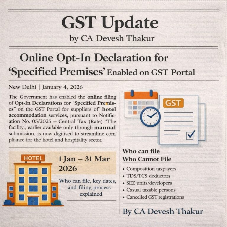 Opt-In Declaration for Specified Premises under GST: Complete Guide for Hotels (FY 2026-27)