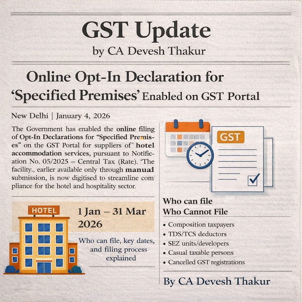 Opt-In Declaration for Specified Premises under GST Complete Guide for Hotels (FY 2026-27) by CA Devesh Thakur GST Update
