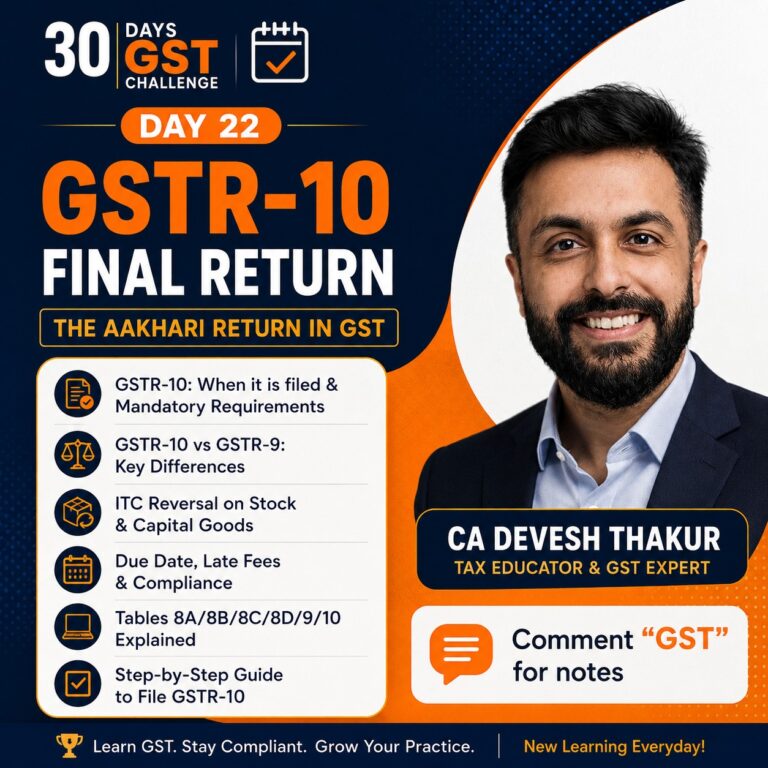 Day 22 of 30 Days GST Challenge by CA Devesh Thakur — Complete Guide on GSTR-10 Final Return, GST Registration Cancellation, ITC Reversal & Final GST Compliance in India