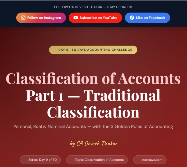 Day 9 of 50 days accounting challenge by CA Devesh Thakur Classification of Accounts Part 1
