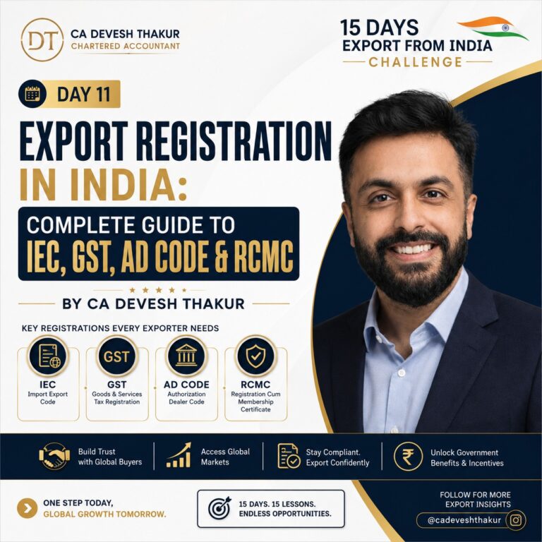 Export Registration in India Complete Guide to IEC, GST, AD Code & RCMC Day 11 By CA Devesh Thakur