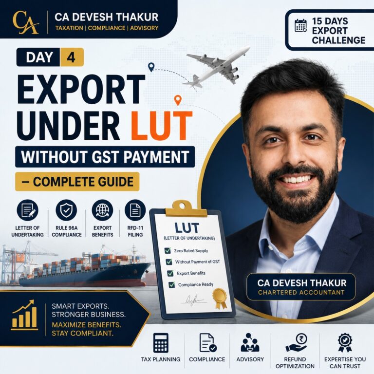 Export Under LUT Without GST Payment – Complete Guide (Day 4) by CA Devesh Thakur