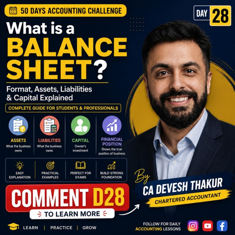 What is a Balance Sheet Format, Assets, Liabilities & Capital Explained Day 28 Accounting Challenge by CA Devesh Thakur